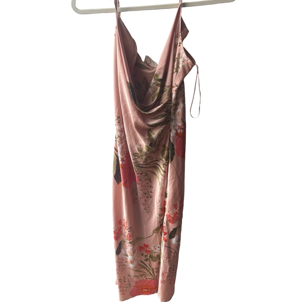 Floral Pink Slip Midi Dress with Side Slit - Picture 4 of 6